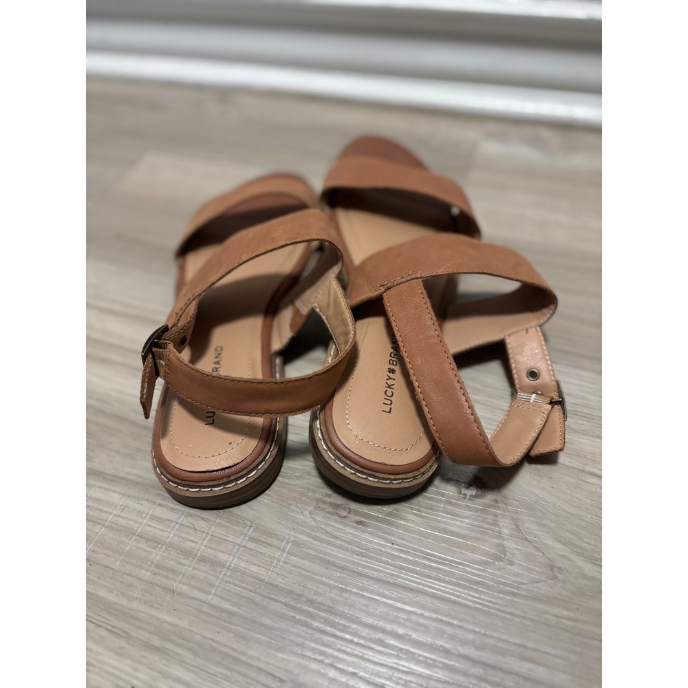 Lucky Brand Womens Cognac Leather Slingback Flat Sandals Brown Size 9.5 M 41 - Picture 4 of 6
